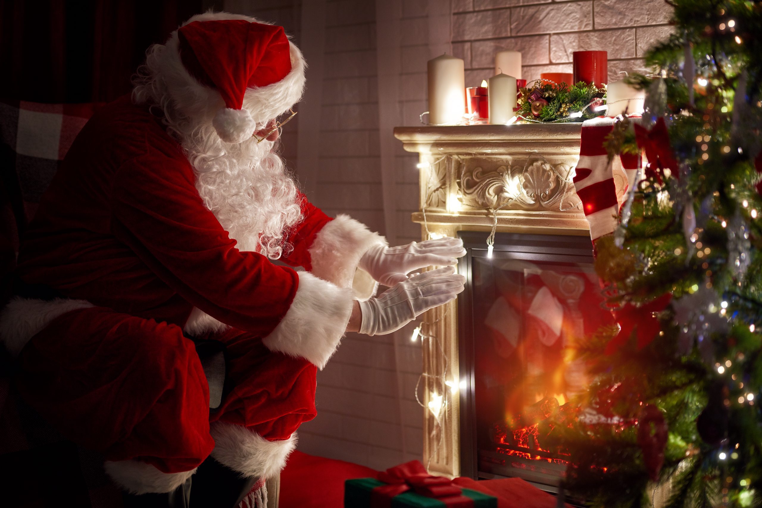 Santa At Christmas Tree In Living Room